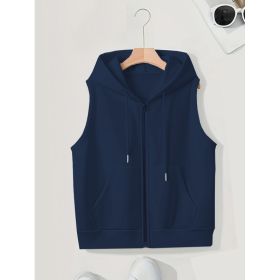 Women's Sleeveless Slim-fit Cardigan Zip Sweater (Option: Dark Blue-S)
