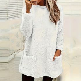 Women's Long Sleeved Pocket Plush Hoodie T-shirt (Option: White-M)