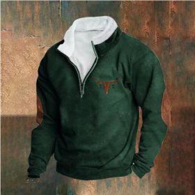 Retro Patchwork Half Cardigan Men's Long-sleeved Sweater (Option: Green-3XL)