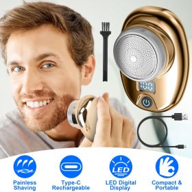 Gold-Blue-Black Color Options 1Pc Portable Electric Shaver With LED Digital Display Type-C Rechargeable Electric Razor For Men Electric Beard Tri (Option: Gold)