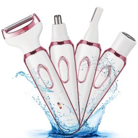 1Pc 4 In 1 Electric Razor For Women Painless Grooming Kit Rechargeable Eyebrow Nose Hair Pubic Hair Bikini Trimmer Face Shaver (Option: Rose Pink)