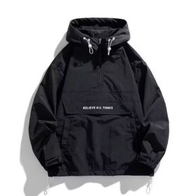 Half Zipper Pullover Men's Spring And Autumn New Hooded Fir Sweater (Option: Black-3XL)