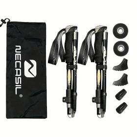 Five Section Folding Trekking Cane For Hiking And Walking - Lightweight 7075 Aluminum, Strong And Durable Outer Lock And High-density EVA Grip, Men'S (Option: Black)