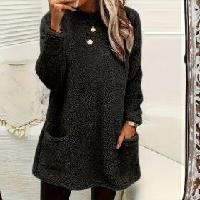 Women's Long Sleeved Pocket Plush Hoodie T-shirt (Option: Black-L)
