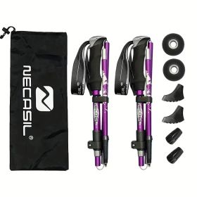 Five Section Folding Trekking Cane For Hiking And Walking - Lightweight 7075 Aluminum, Strong And Durable Outer Lock And High-density EVA Grip, Men'S (Option: Purple)