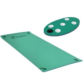 12' x 5' Lily Pad Floating Mat with Cup Holder Table, 3-Layer Portable Roll-Up Water Mat Float Dock for 2-3 People, on Lake, River, Beach, Swimming Po (Option: Green-1540x420x420 mm)