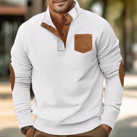 Patch Pocket Jacket Stand Collar Long Sleeve Corduroy Multicolor Hoodie (Option: White-M)
