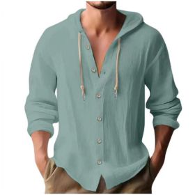 Cotton And Linen Shirt Hooded Sweater Button Long Sleeve (Option: Grey blue-XXXL)