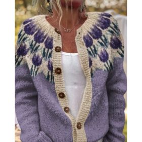 3D Digital Printing Cardigan Knitted Coat (Option: Purple-4XL)