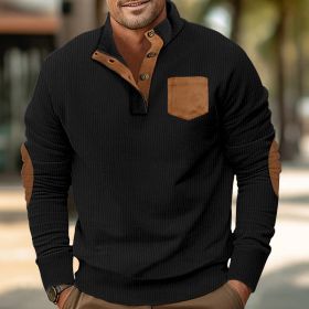 Patch Pocket Jacket Stand Collar Long Sleeve Corduroy Multicolor Hoodie (Option: Black-M)