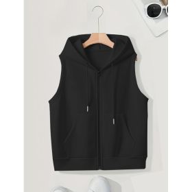 Women's Sleeveless Slim-fit Cardigan Zip Sweater (Option: Black-M)