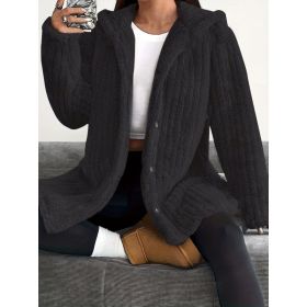 Hooded Loose Plush Coat Women's Regular Sleeve (Option: Black-M)