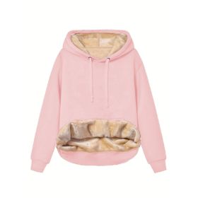 Warm Berber Fleece Pocket Hooded Sweatshirt Coat (Option: Pink-M)