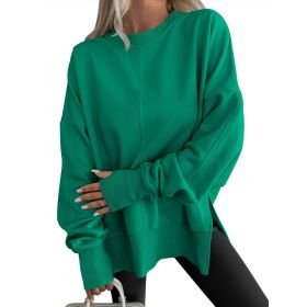 Fashion Casual Round Neck Pullover Loose Sports Long-sleeved Sweater (Option: Green-XL)