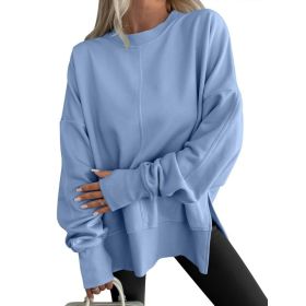 Fashion Casual Round Neck Pullover Loose Sports Long-sleeved Sweater (Option: Blue-XL)
