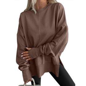 Fashion Casual Round Neck Pullover Loose Sports Long-sleeved Sweater (Option: Dark brown-L)