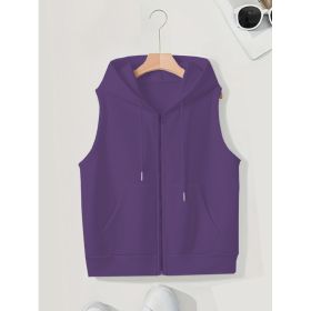 Women's Sleeveless Slim-fit Cardigan Zip Sweater (Option: Purple-L)