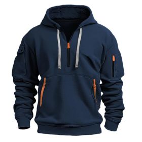 Dropped Shoulder Hooded Sweatshirt Men's Women's Plus Size Loose Pullover Fashion Sweatshirt (Option: Navy Blue-4XL-1pcs)